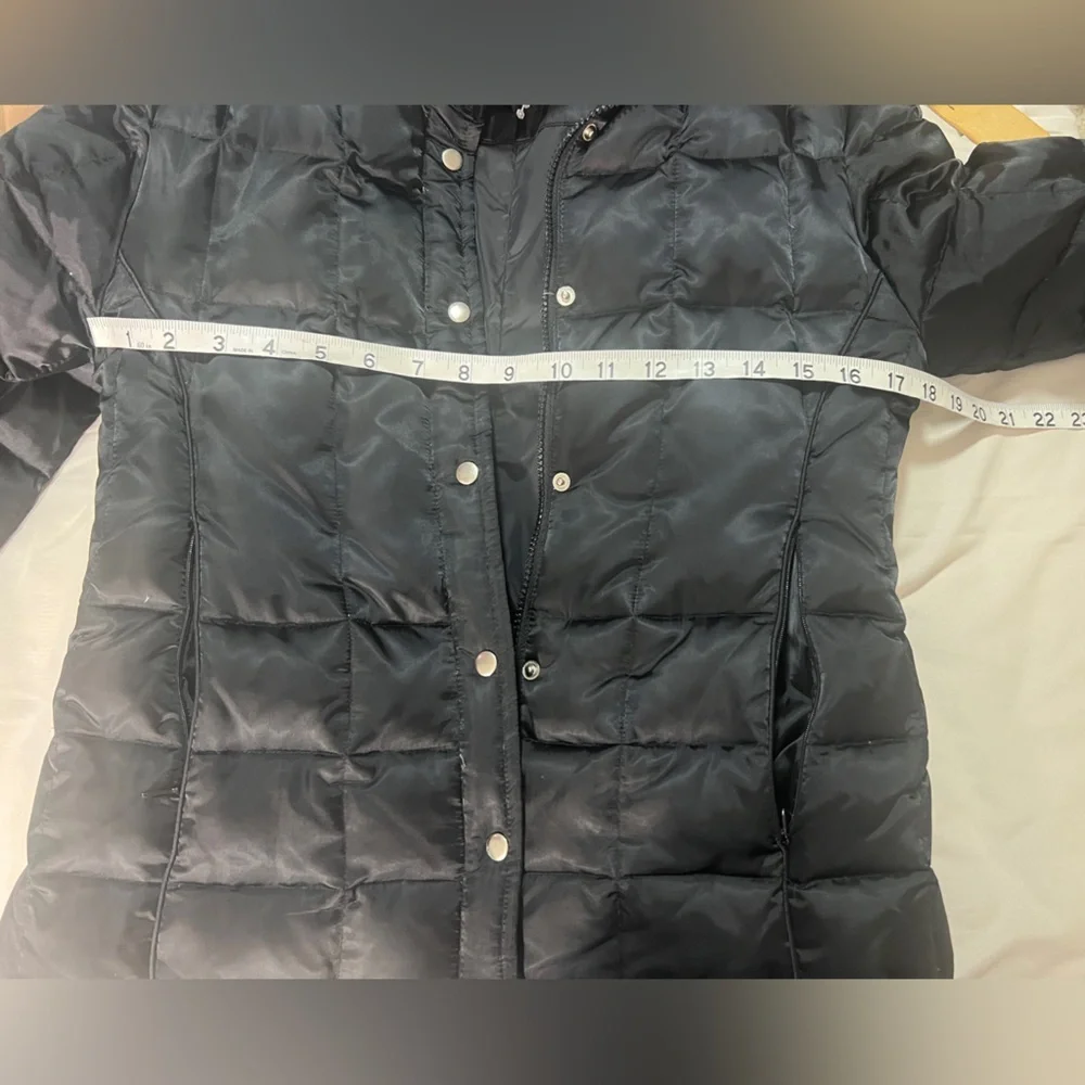 Express Black Puffer Jacket with High Collar pockets button &‎ zipper closure
